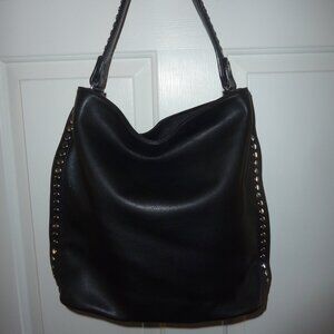Gorgeous Black Large Shoulder Tote Purse with Silver Tone Rivets Lots of Storage